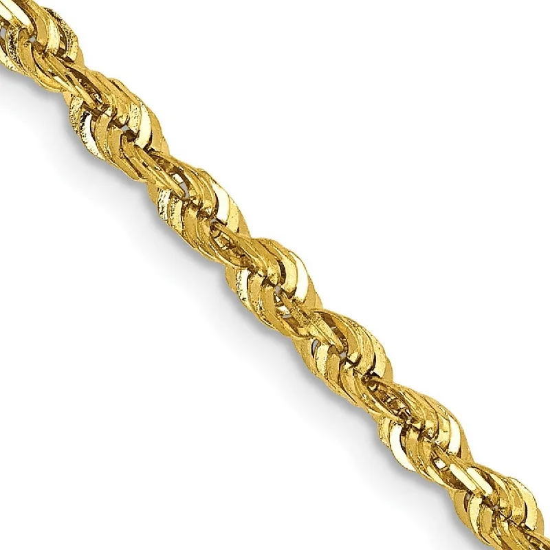 Women’s adjustable bracelet-Women’s vintage bracelets-Curata 10k Yellow Gold 2.75mm Sparkle Cut Extra Lite Rope Chain Bracelet