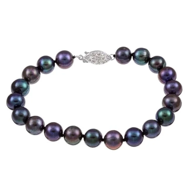 Women’s trendy gold bracelet-Women’s gold statement bracelets-Black Freshwater Pearl Classic 8-inch Bracelet (8-9 mm)