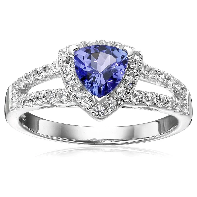 Women’s stackable rings-925 Sterling Silver Tanzanite and Created White Sapphire Ring