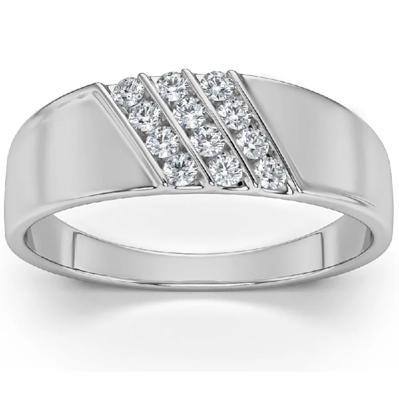 Women’s large rings-1/5Ct Multi Row Men's Diamond Polished Ring in White, Yellow, or Rose Gold