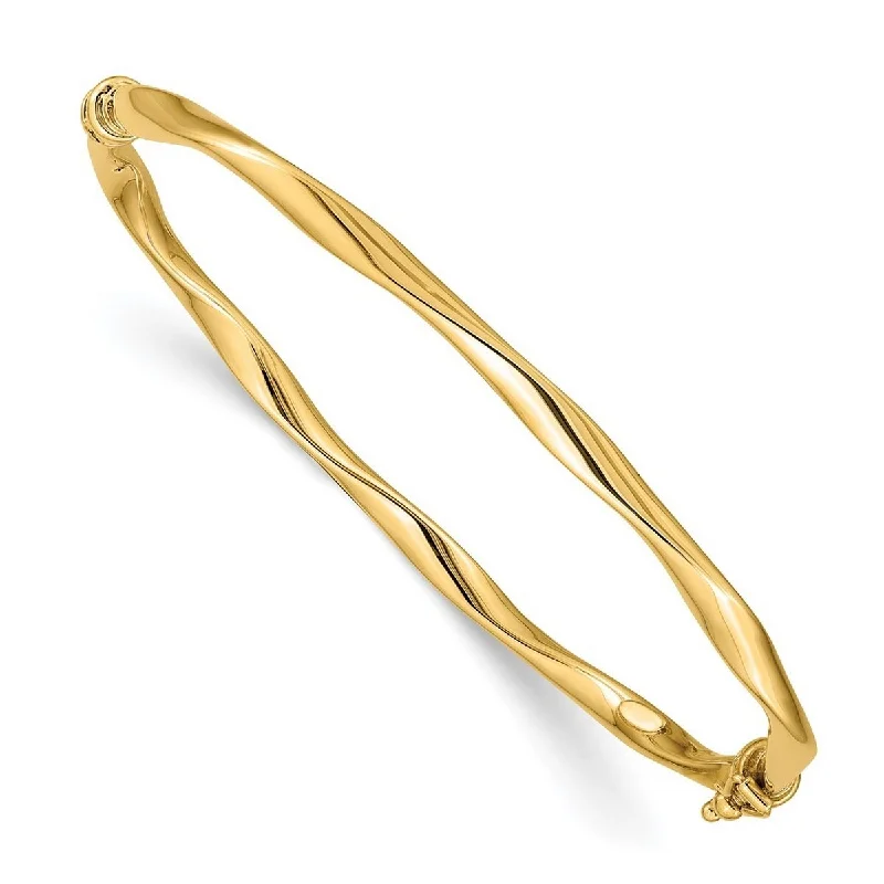 Women’s solid gold bracelet-Curata 14k Yellow Gold Oval Twisted Tube Hinged Cuff Stackable Bangle Bracelet