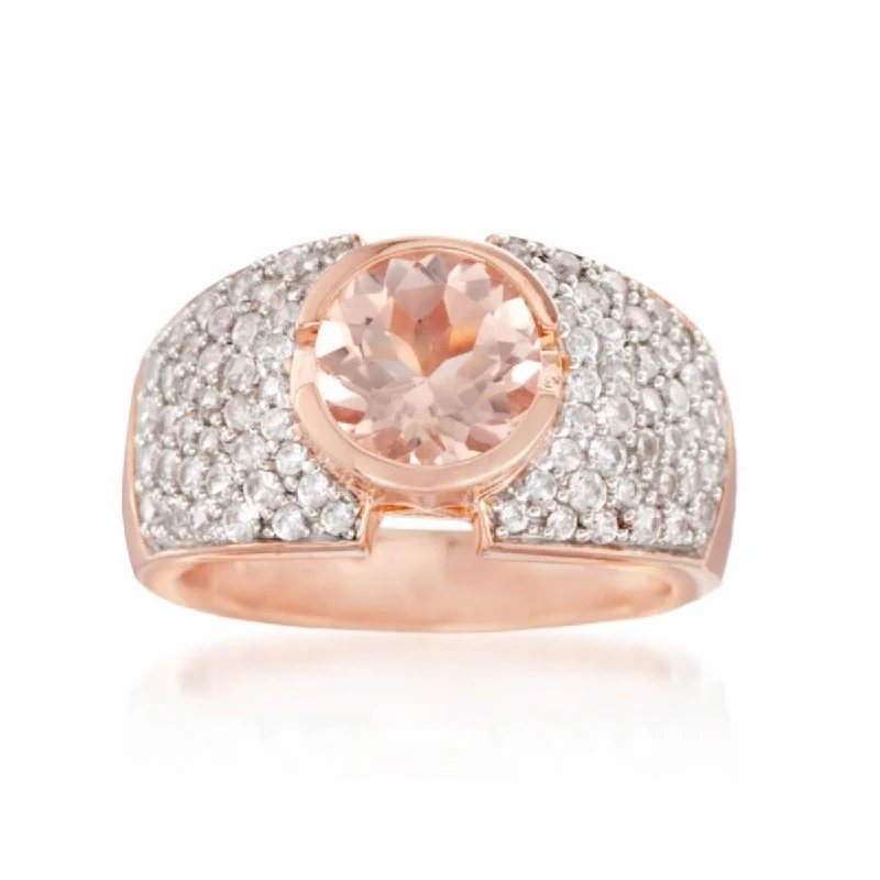 Women’s infinity rings-925 Sterling Silver Morganite and White Natural Zircon Ring