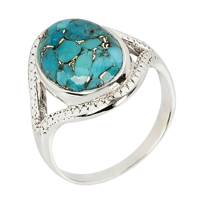 Women’s cubic zirconia rings-925 Sterling Silver Blue Copper Turquoise Classic Ring