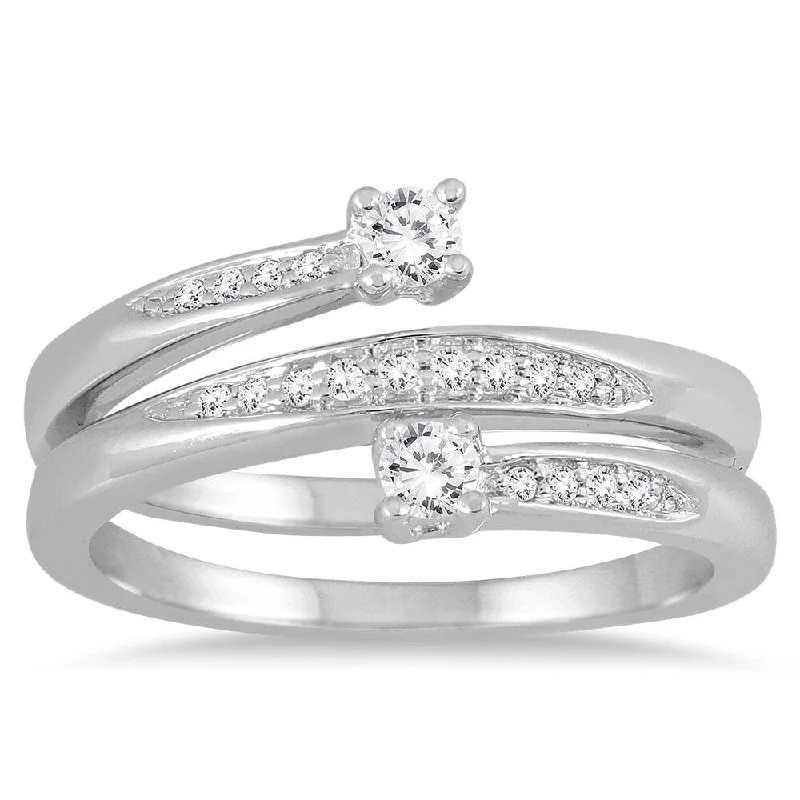 Women’s silver engagement rings-1/4 Carat TW Two Stone Diamond Wrap Ring in 10K White Gold