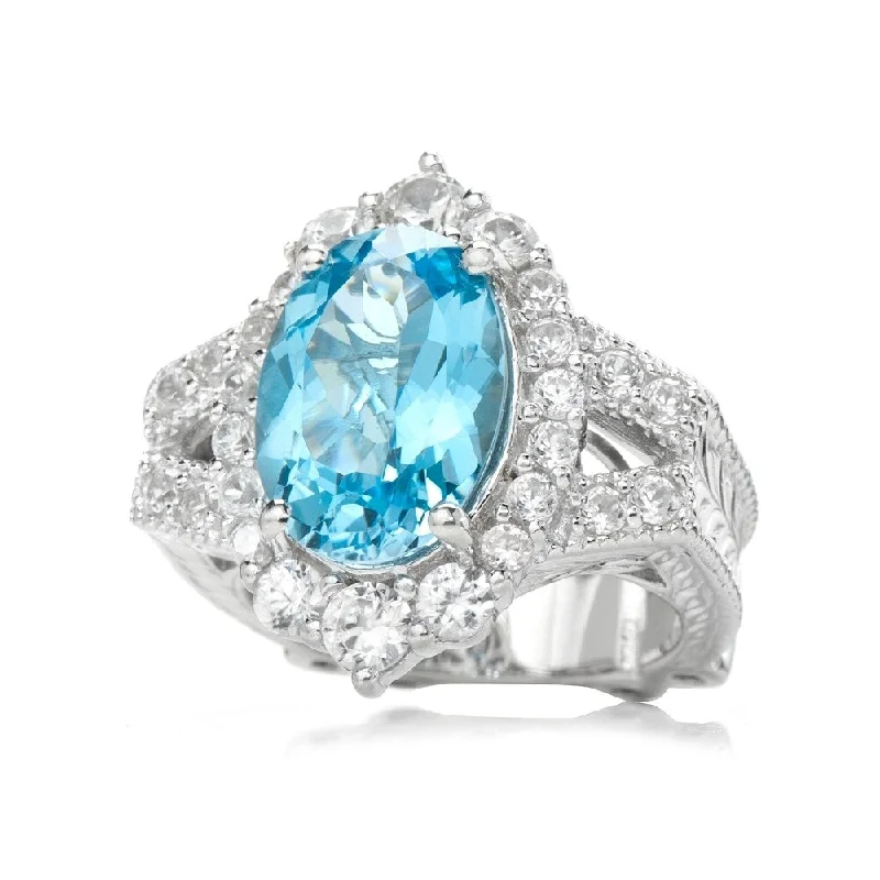 Women’s ruby rings-Sterling Silver 18.00ctw Swiss Blue Topaz & White Zircon Ring