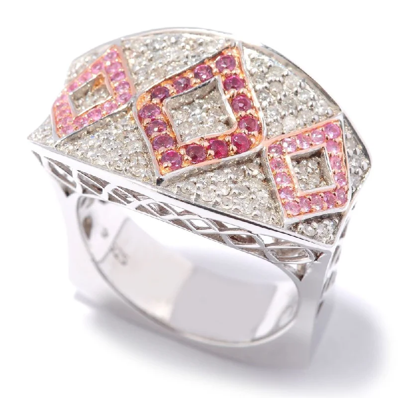 Women’s halo rings-Sterling Silver Rhodolite, Pink Sapphire, and 3/8 TCW Diamond Ring (H-I, I1-I2)