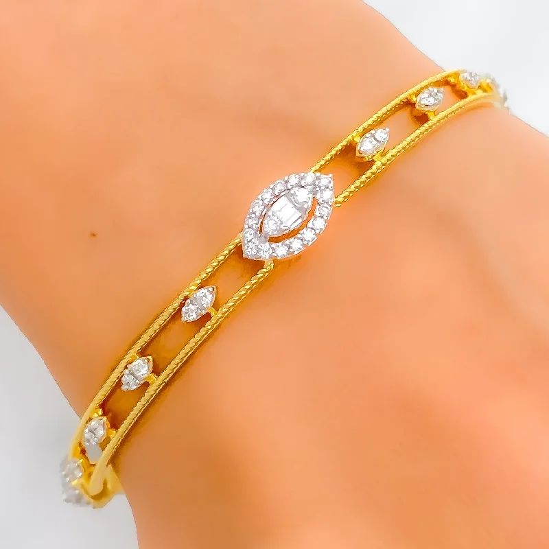 Women’s trendy gold bracelet-Women’s gold statement bracelets-Luxurious Marquise Diamond + 18k Gold Bangle - Openable