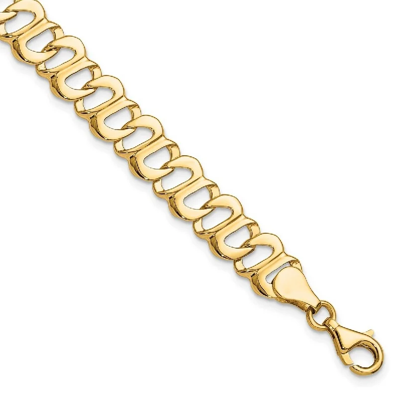 Women’s unique bangle-Curata 14kt Yellow Gold Solid Open back Fancy Lobster Closure Polished and Textured Link Bracelet 8.75 Inch