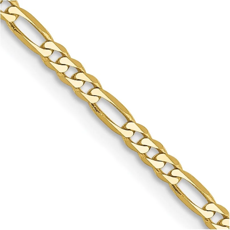 Women’s engraved bracelet-Curata 10k Yellow Gold Solid Polished Lobster Claw Closure 2.2mm Figaro LINK Chain Bracelet 7 Inch