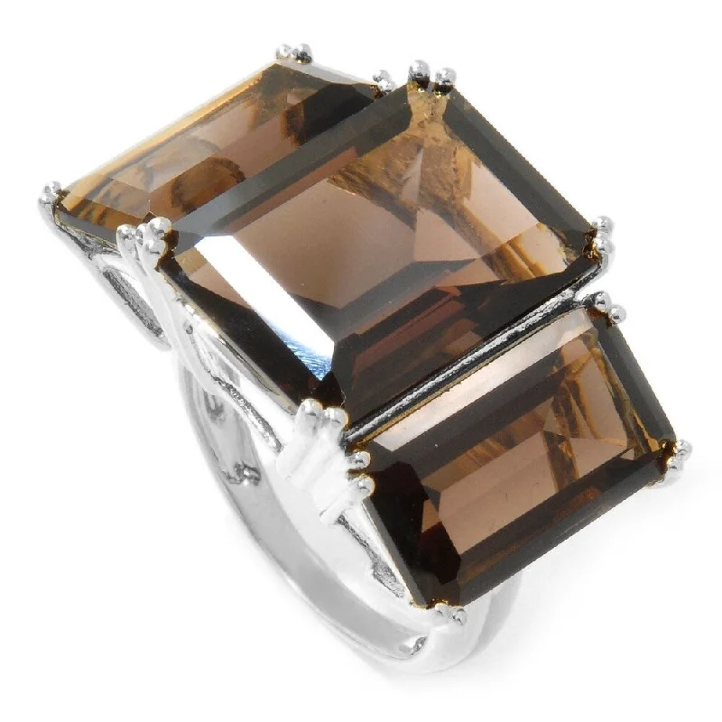 Women’s thick band rings-Sterling Silver 20.2ctw Smoky Quartz Cocktail Ring