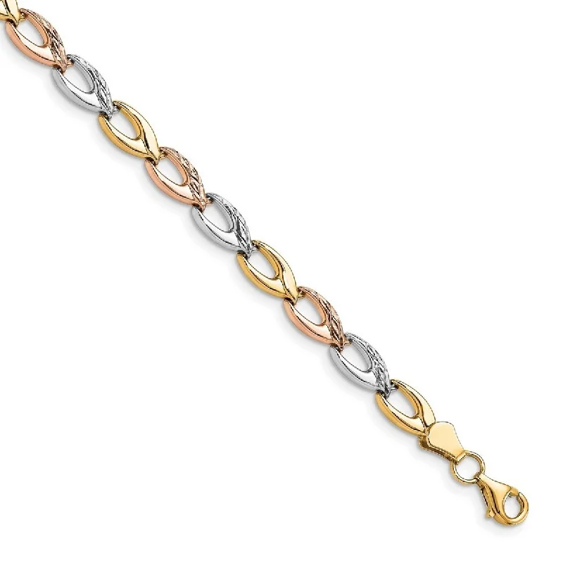 Women’s trendy gold bracelet-Curata 10k Tri color Gold Polished Sparkle Cut Horseshoe Link Bracelet 7.5 Inch