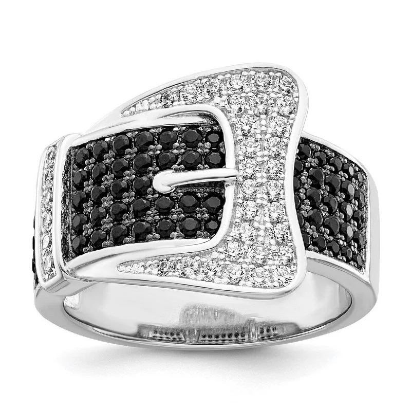 Women’s stackable rings-Curata 925 Sterling Silver and CZ Cubic Zirconia Simulated Diamond Brilliant Embers Buckle Ring