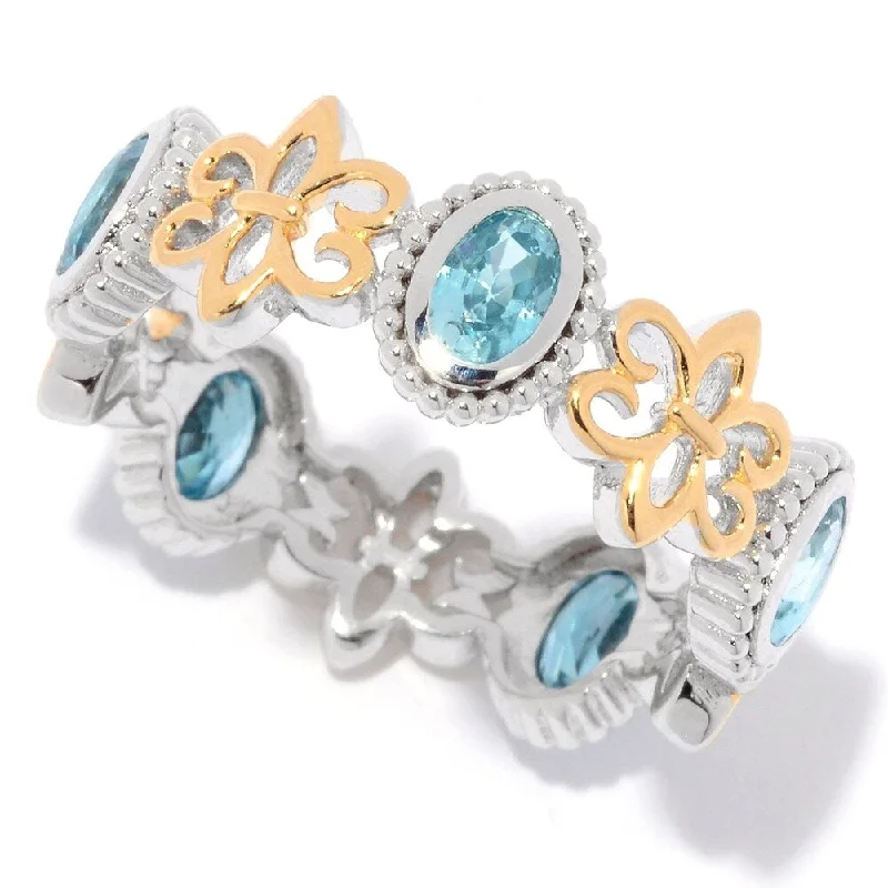 Women’s dainty rings-Sterling Silver Oval Blue Zircon Fleur-de-lis Eternity Band Ring