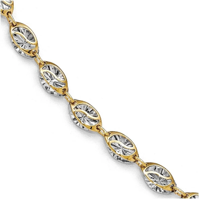 Women’s diamond bangles-Curata 14k Yellow Gold With White Rhodium Polished and Sparkle Cut Bracelet 7.5 Inch