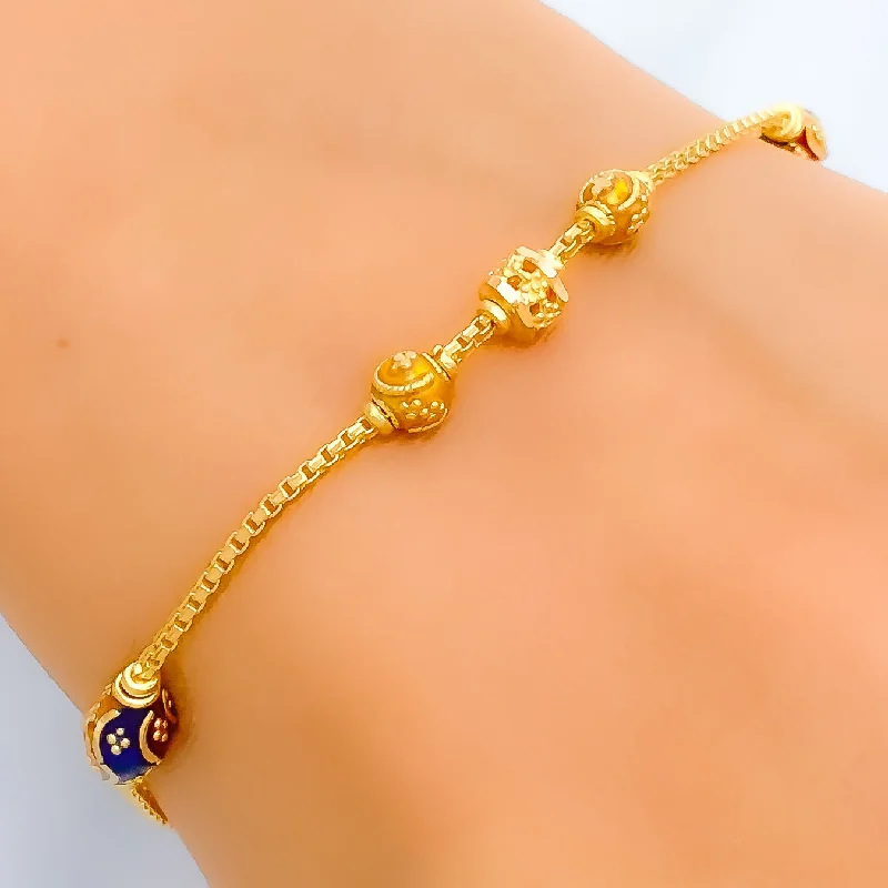 Women’s gemstone bangle-Women’s cuff bangles-Fashionable Enamel Accented 22k Gold Bracelet