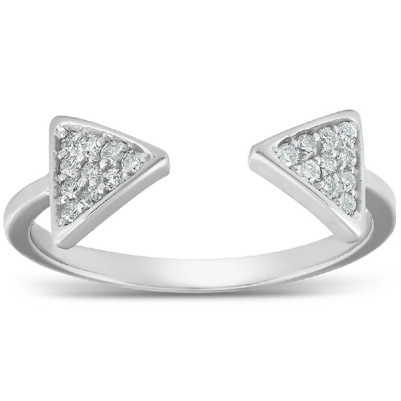 Women’s signet rings-Pompeii3 14k White Gold 1/5ct Diamond Ring Open Triangle Fashion Right Hand Split Band