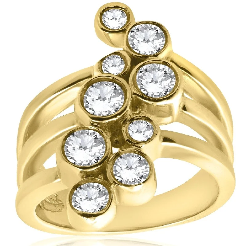 Women’s gold wedding rings-Pompeii3 14K Yellow Gold 1 ct TDW Diamond Right Hand Journey Bezel Ring - White