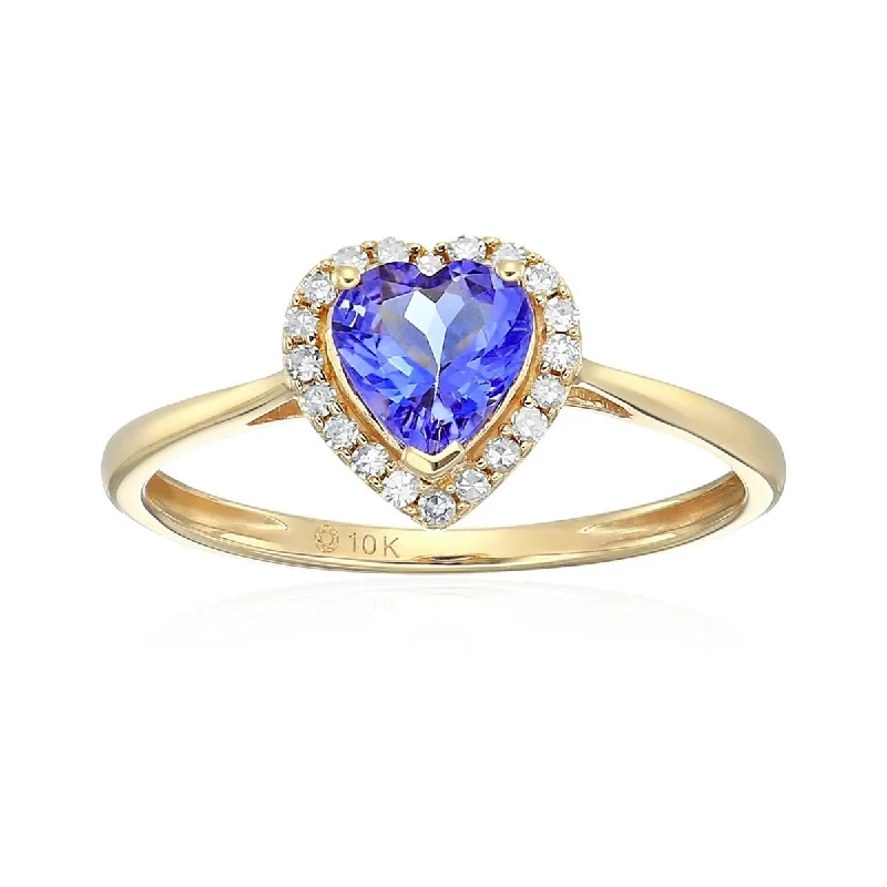 Women’s fashion statement rings-10KT Yellow Gold Tanzanite and Diamond Ring