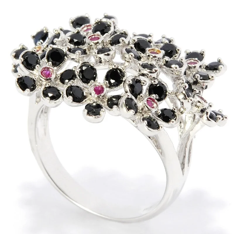 Women’s statement rings-925 Sterling Silver Ruby, Black Spinel Ring