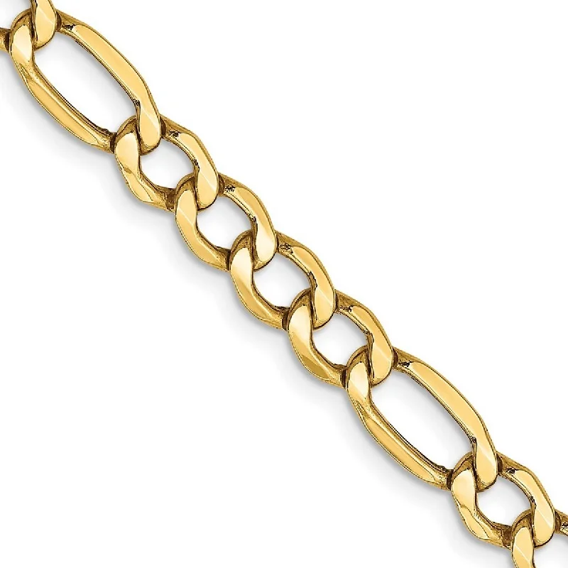 Women’s diamond cuff bracelet-Curata 14k Gold 5.75mm Semi solid Figaro Chain Bracelet