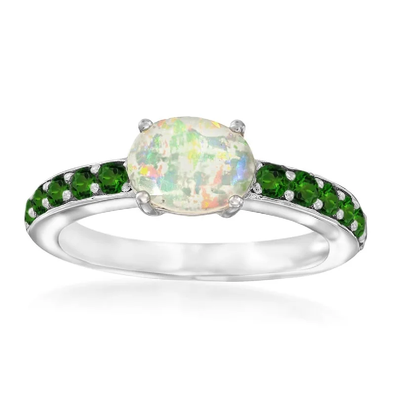 Women’s silver rings-925 Sterling Silver Ethiopian Opal and Chrome Diopside Ring