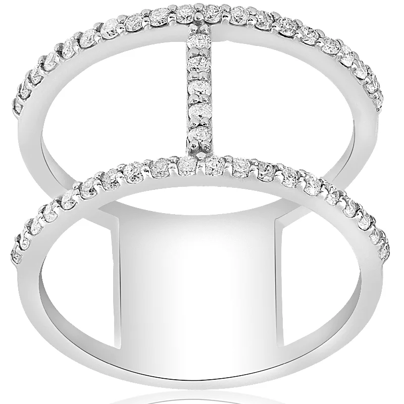 Women’s black diamond rings-14K White Gold 1 ct TDW Fashion Diamond H Wide Right Hand Ring (G-H,I1-I2) - White G-H