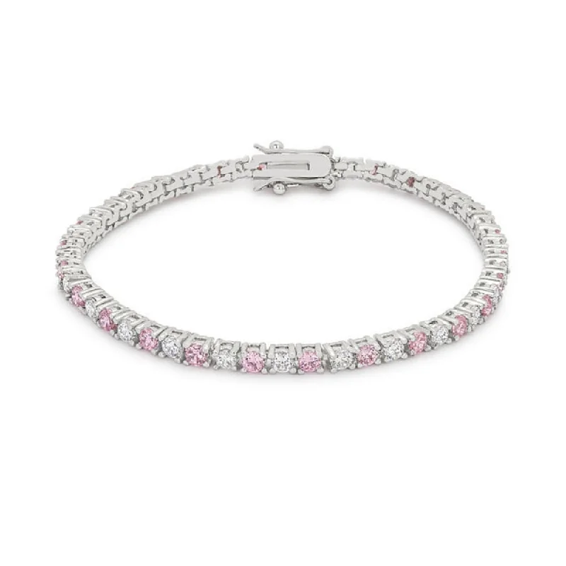 Women’s sparkling bangle-Women’s oval charm bracelets-Rhodium-Plated CZ Tennis Bracelet with Lock Clasp 7 Inch - 7 Inch