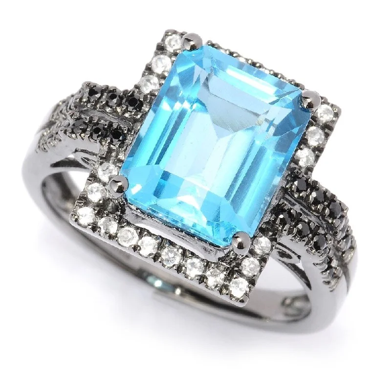 Women’s vintage engagement rings-Black Rhodium o/Silver 4.75ctw Swiss Blue Topaz Solitaire w/Accent Ring