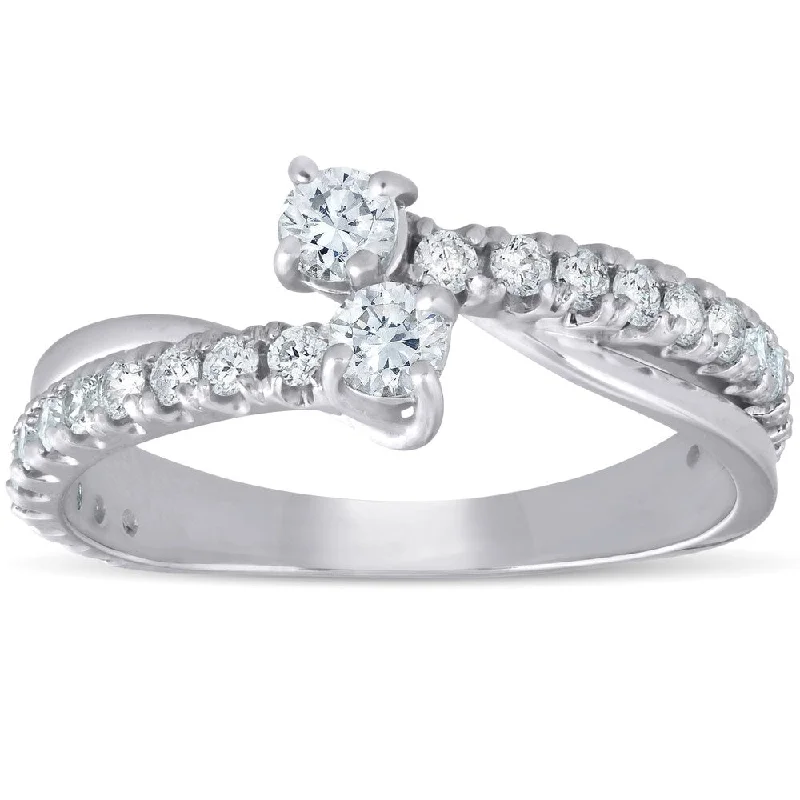 Women’s art-deco rings-Pompeii3 14k White Gold 1 ct TDW Two Stone Diamond Ring