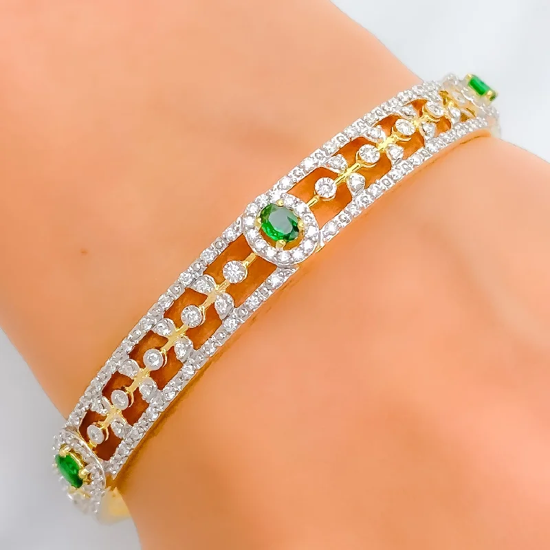 Women’s bamboo bangle-Women’s luxury gold bracelets-Decadent Emerald Diamond Bangle