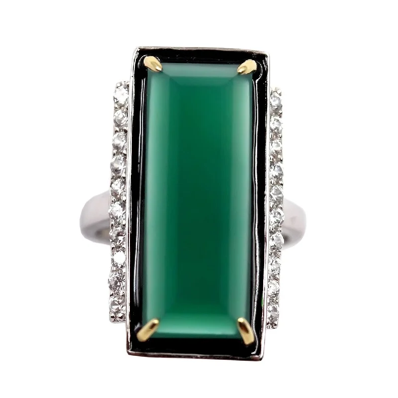 Women’s animal print rings-14K Gold & 925 Sterling Silver Green Agate and White Natural Zircon Ring