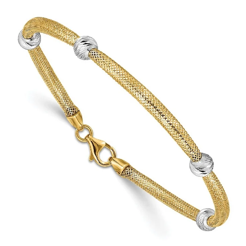 Women’s pearl bracelet-Curata 14k Two tone Gold 5mm parkle Cut Beads Stretch Mesh Bracelet 7.5 Inch