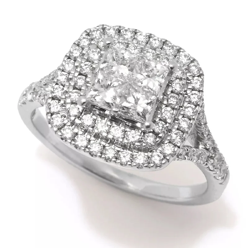 Women’s cushion-cut diamond rings-14K White Gold 1.35ctw Princess & Round Diamond Ring - Size 7