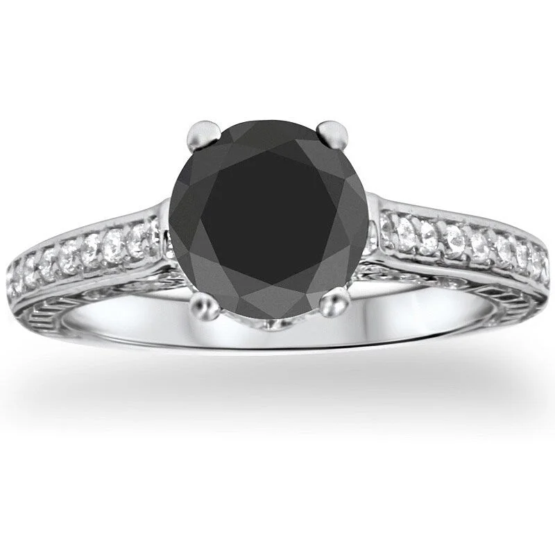 Women’s simple rings-14k White Gold 1 1/4ct TDW Vintage Black Diamond Ring