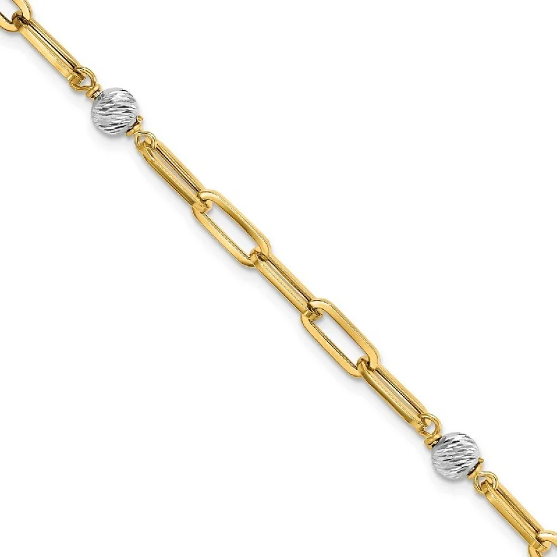 Women’s chic bracelet-Curata 14k Two tone Gold Polished Sparkle Cut Beads and Fancy Link Bracelet 7.5 Inch