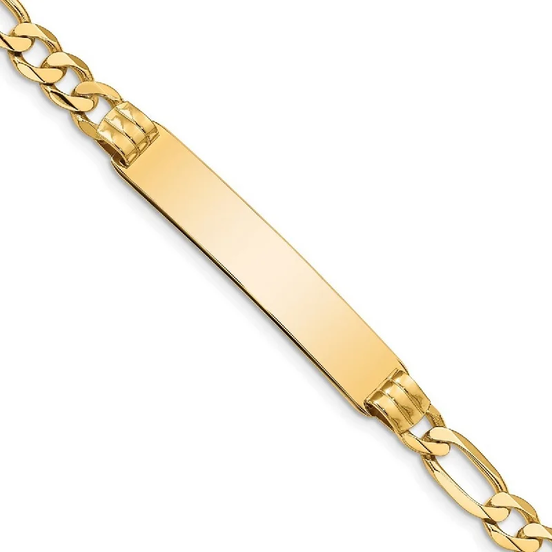 Women’s solid gold bracelet-Curata 7.5mm 10k Yellow Gold Engravable Figaro Link ID Bracelet