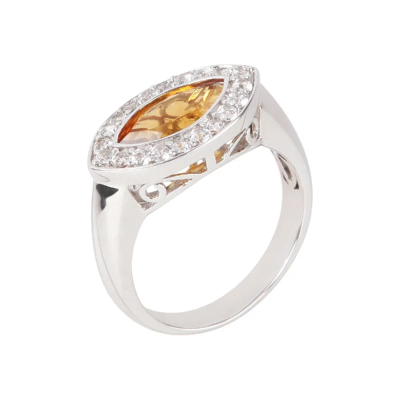 Women’s emerald-cut rings-925 Sterling Silver Citrine and White Topaz Ring