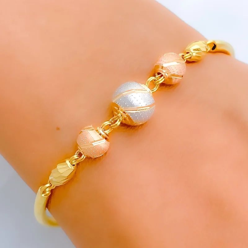 Women’s delicate bracelet-Women’s gold-plated bracelets-Vibrant Tri-Color Orb Bangle Bracelet