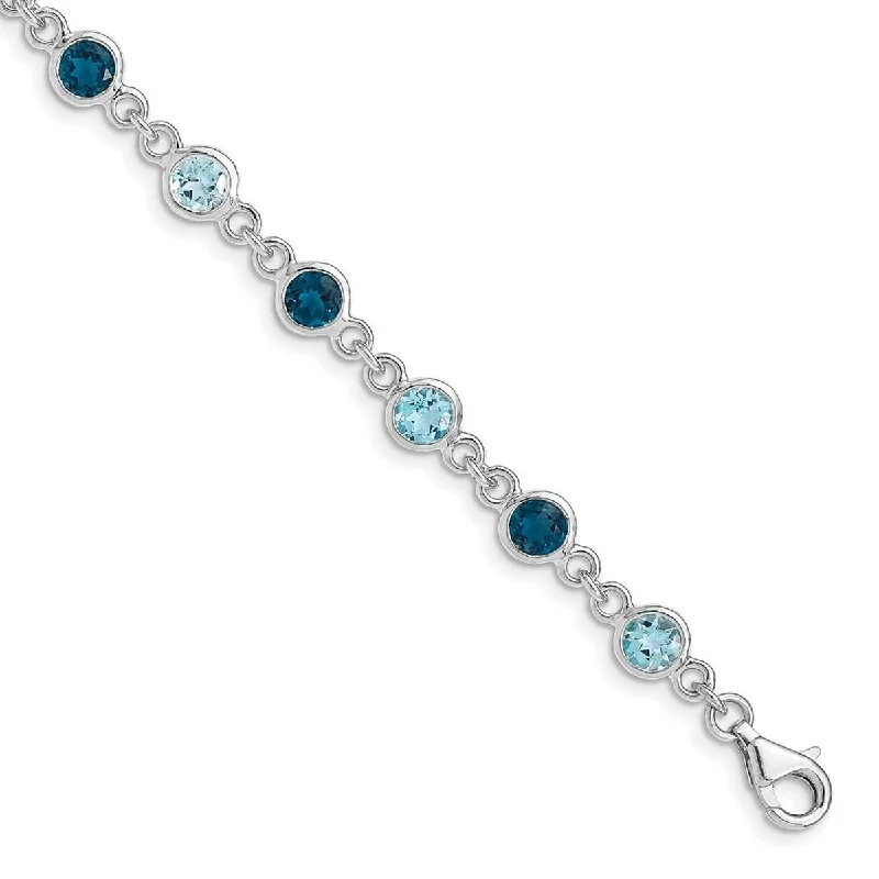 Women’s unique bangle-Women’s layered bracelets-Curata 925 Sterling Silver Rhod Plat London and Light Swiss Blue Topaz Bracelet 8 Inch