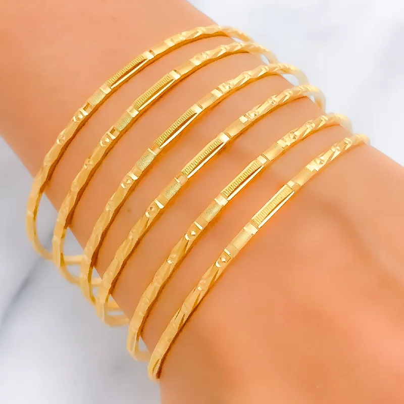 Women’s oval bracelet-Women’s gemstone bangles-Dotted Gold 22k Gold Bangle Set