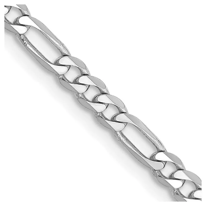 Women’s beaded bracelet-Curata 14k White Gold Solid Polished Lobster Claw Closure 3.0mm Flat Figaro Chain Bracelet - 9 Inch