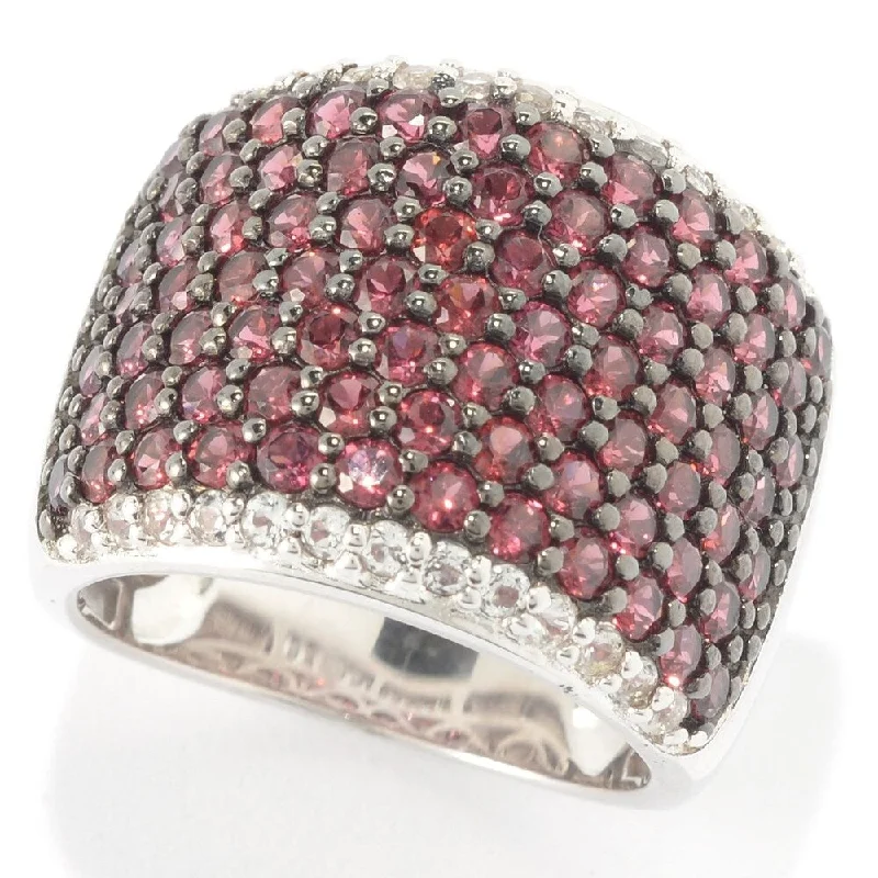 Women’s sterling silver rings-Sterling Silver Round Rhodolite and White Topaz Wide Band Ring