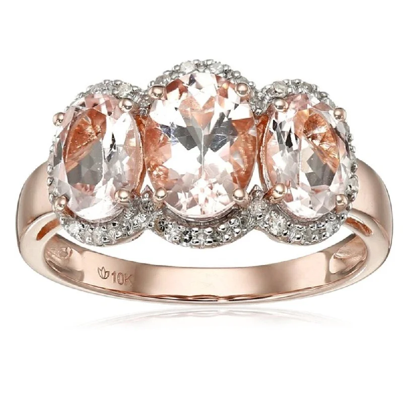 Women’s two-tone rings-10KT Rose Gold 2.88ctw Morganite 3-Stone Ring, Size 7 - Pink