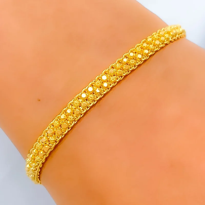 Women’s thin bracelet-Women’s braided leather bracelets-Chic Flat 22k Gold Bracelet