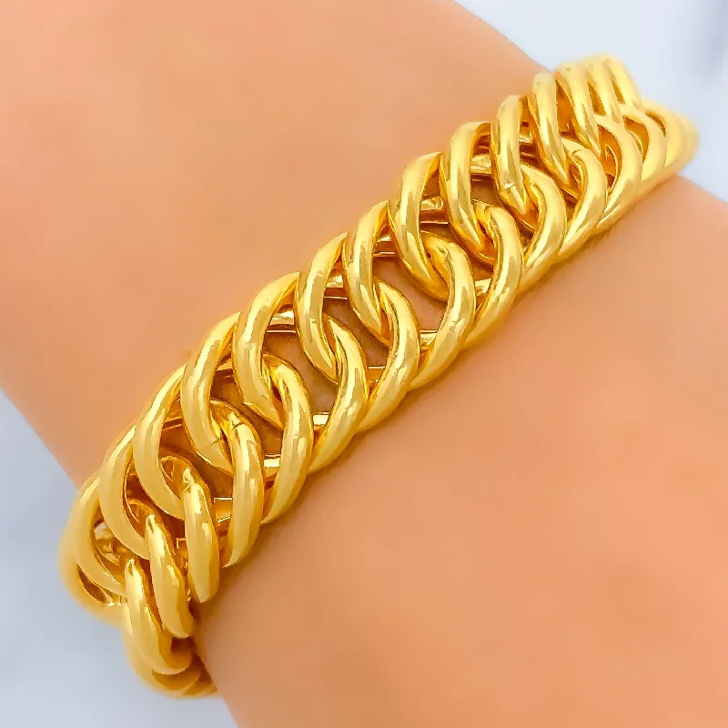 Women’s chunky bracelet-Women’s engraved bangle bracelets-Bold Link Bracelet w/ Hanging Chain