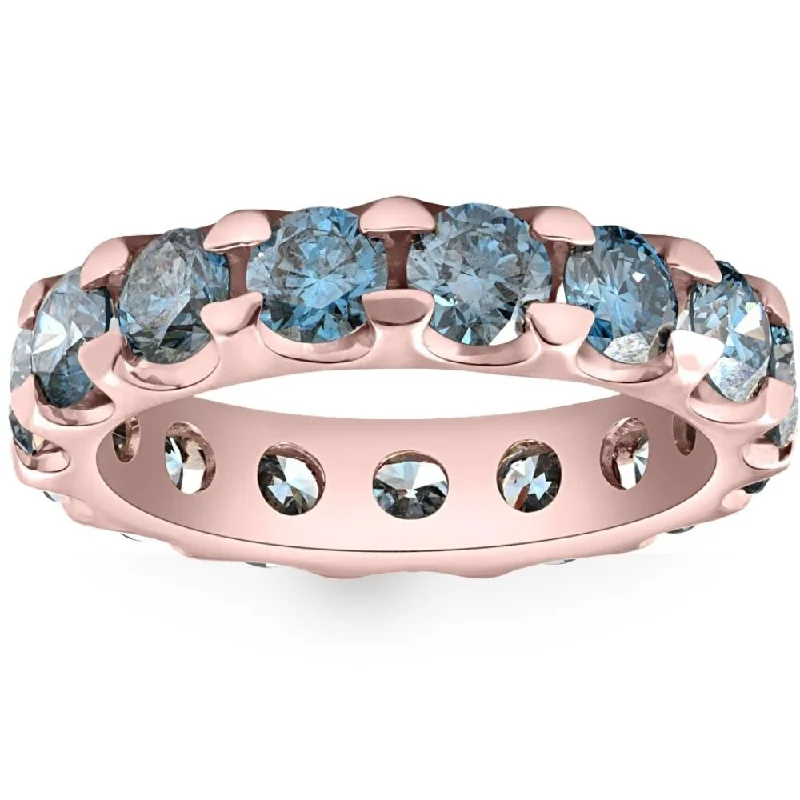 Women’s vintage-style engagement rings-5 Ct Blue Diamond Eternity Ring in White, Yellow, or Rose Gold Lab Grown