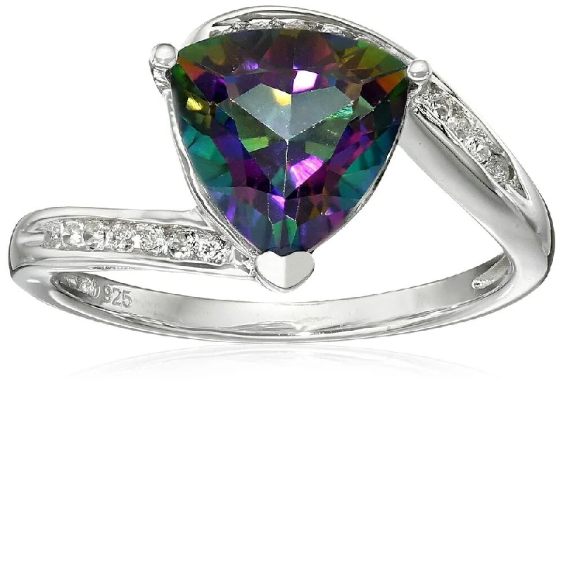 Women’s custom rings-925 Sterling Silver Mystic Topaz and White Cz Ring