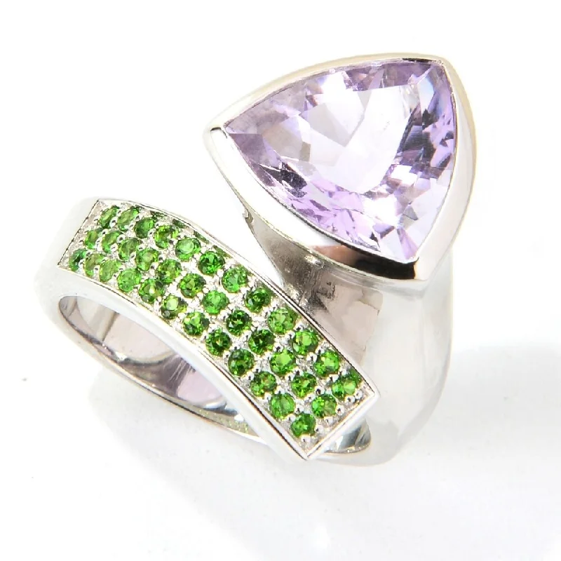 Women’s bridal rings-925 Sterling Silver Chrome Diopside and Pink Amethyst Ring