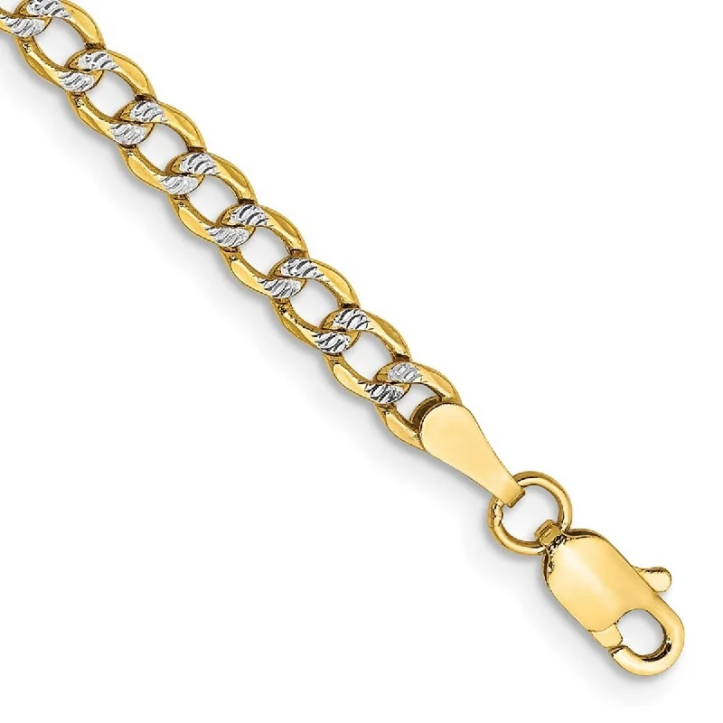 Women’s colorful bracelet-Curata 14k Yellow Gold 3.4mm Semi solid Pave Curb Chain Bracelet