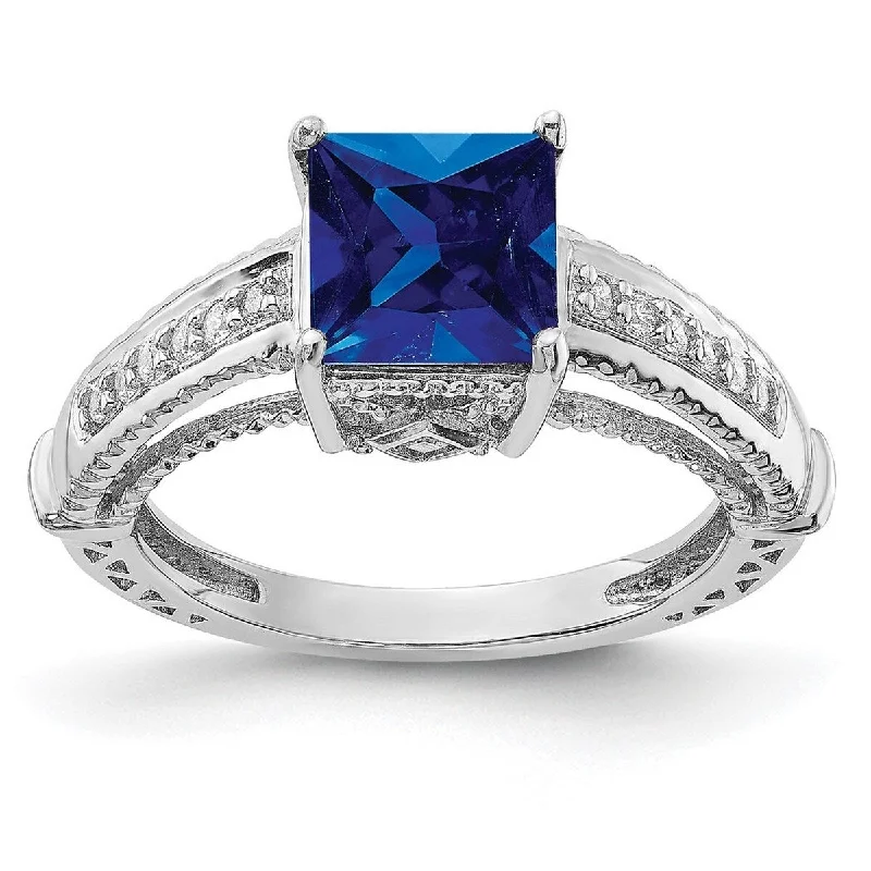 Women’s promise rings-Curata 925 Sterling Silver Polished Open back Simulated Blue Sapphire and Cubic Zirconia Ring